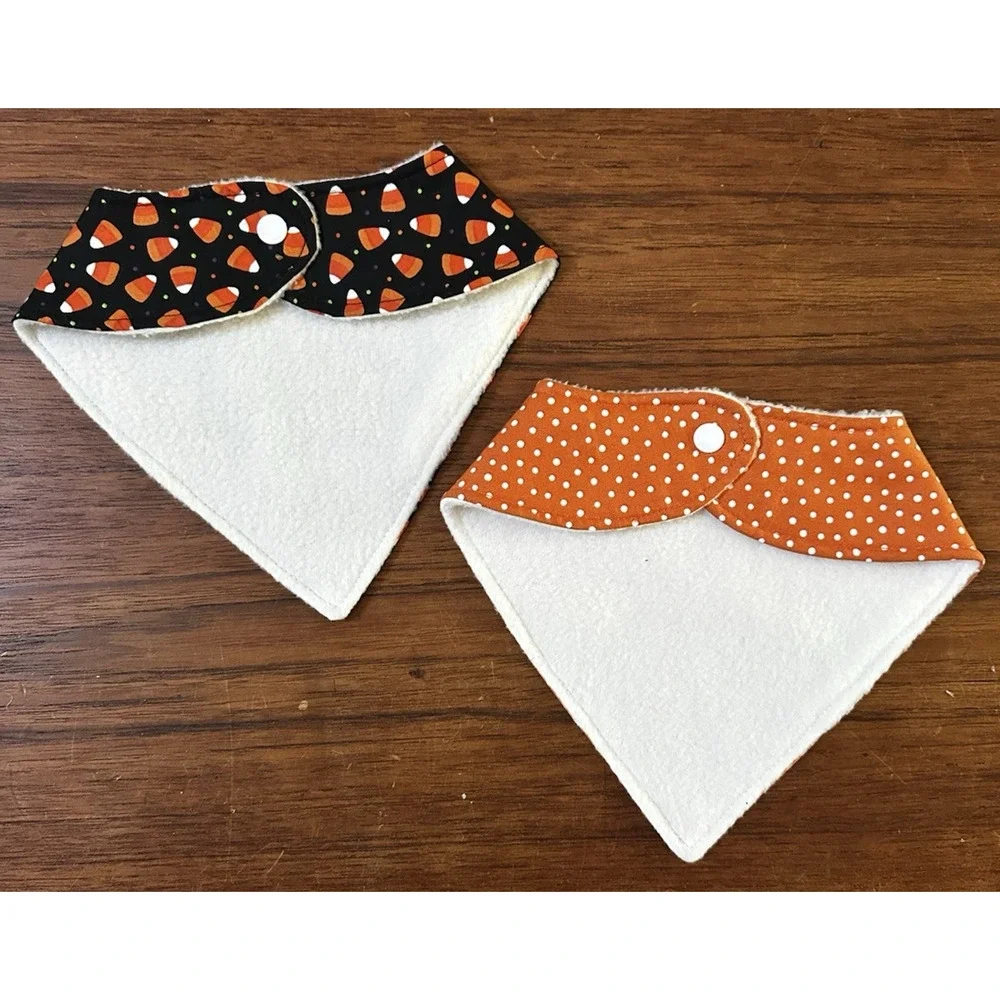 2 Handmade Baby Bib Gift Set Bib & Pacifier Clip Candy Corn Polka Dot